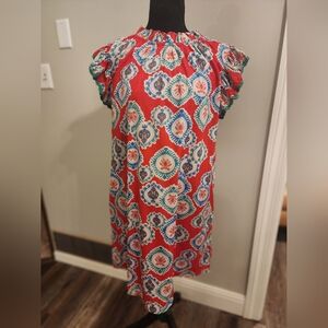 THML Vibrant Red Patterned Dress, Size Small